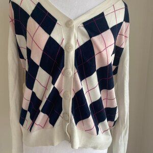 tommy hilfiger pink and navy argyle cardigan